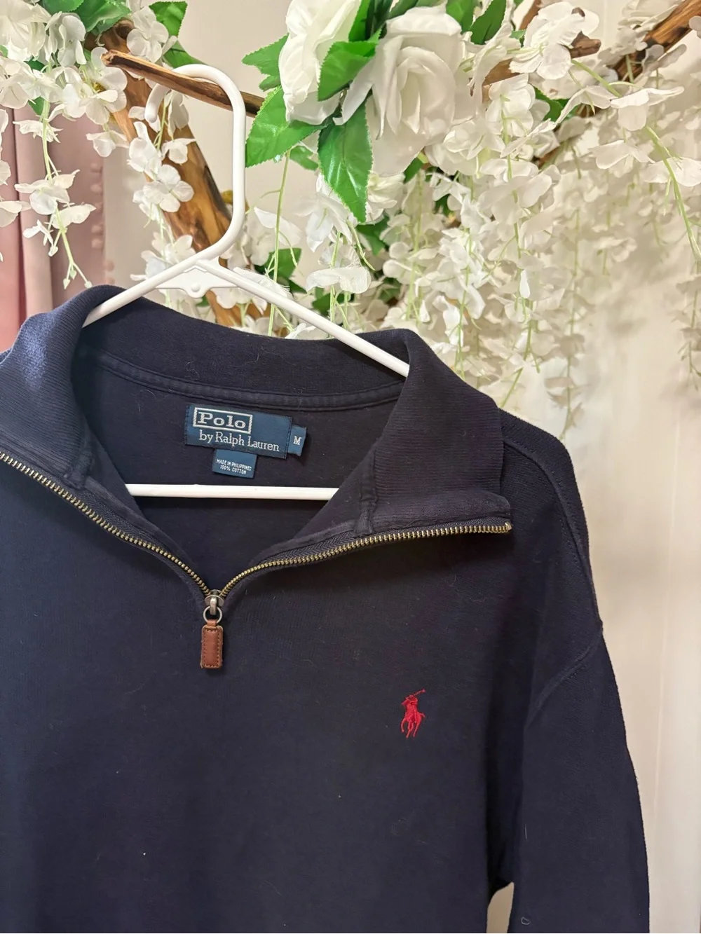 Ralph Lauren Navy Quarter-Zip Sweater with Red Pony